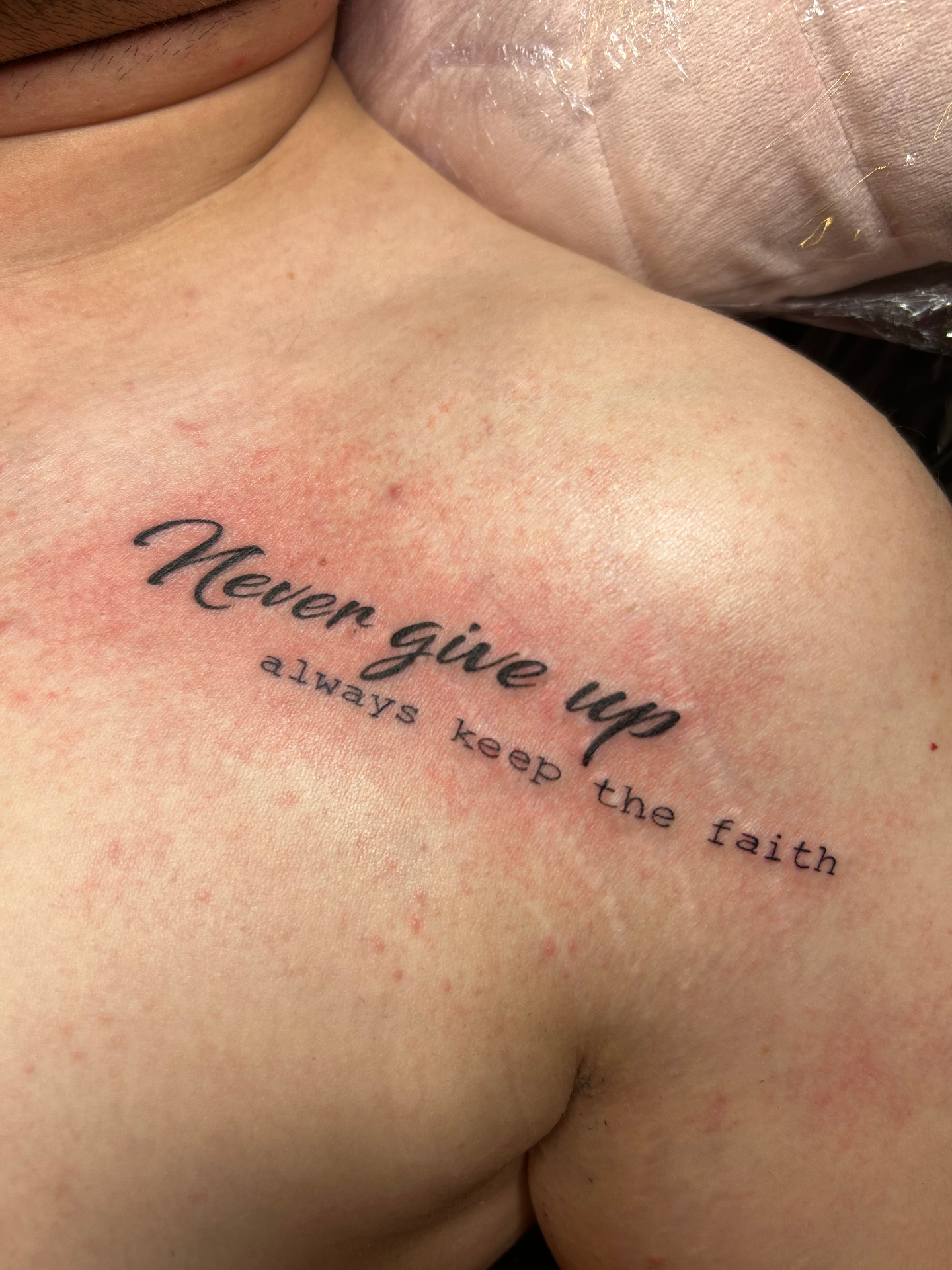 Never give up quote tattoo